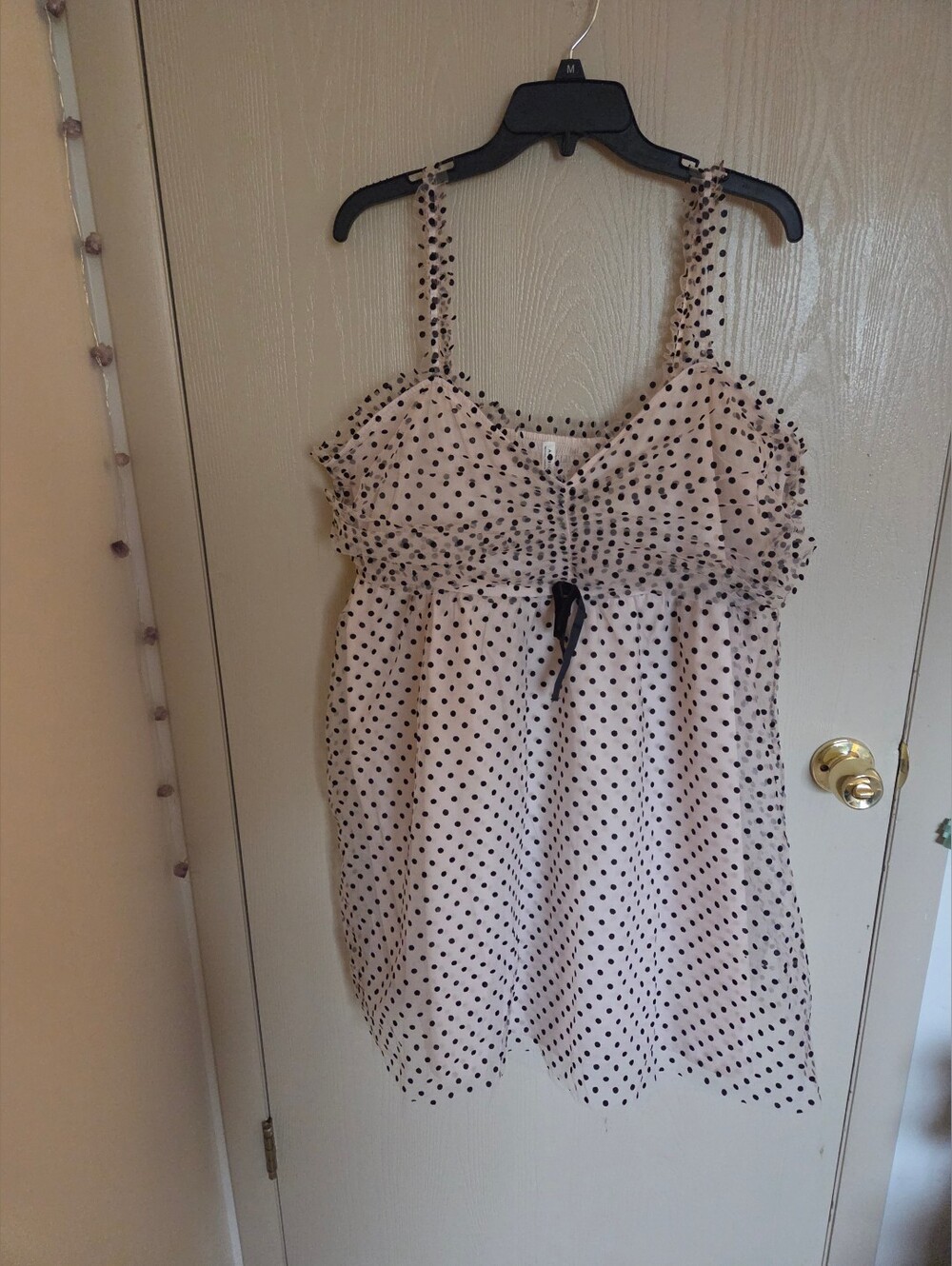 American Eagle Blush Pink Black Velvet Polka Dots Mini Dress Womens XXL NWT
